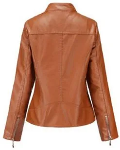 Alternative view of Women's Brown Trendy Moto Short Fashion Sheep Leather Jacket Coat | WFJ208