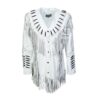 Women's Western White Suede Leather Jacket With Fringes, Bones & Beads