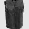 Club Style Black Leather Vest for Men