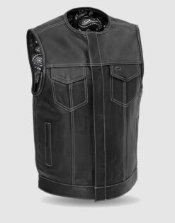Club Style Black Leather Vest for Men