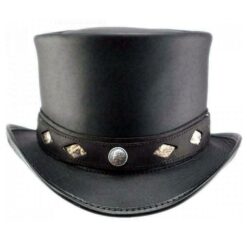 El Dorado Black Leather Top Hat Diamond Inlay Band, TH113A