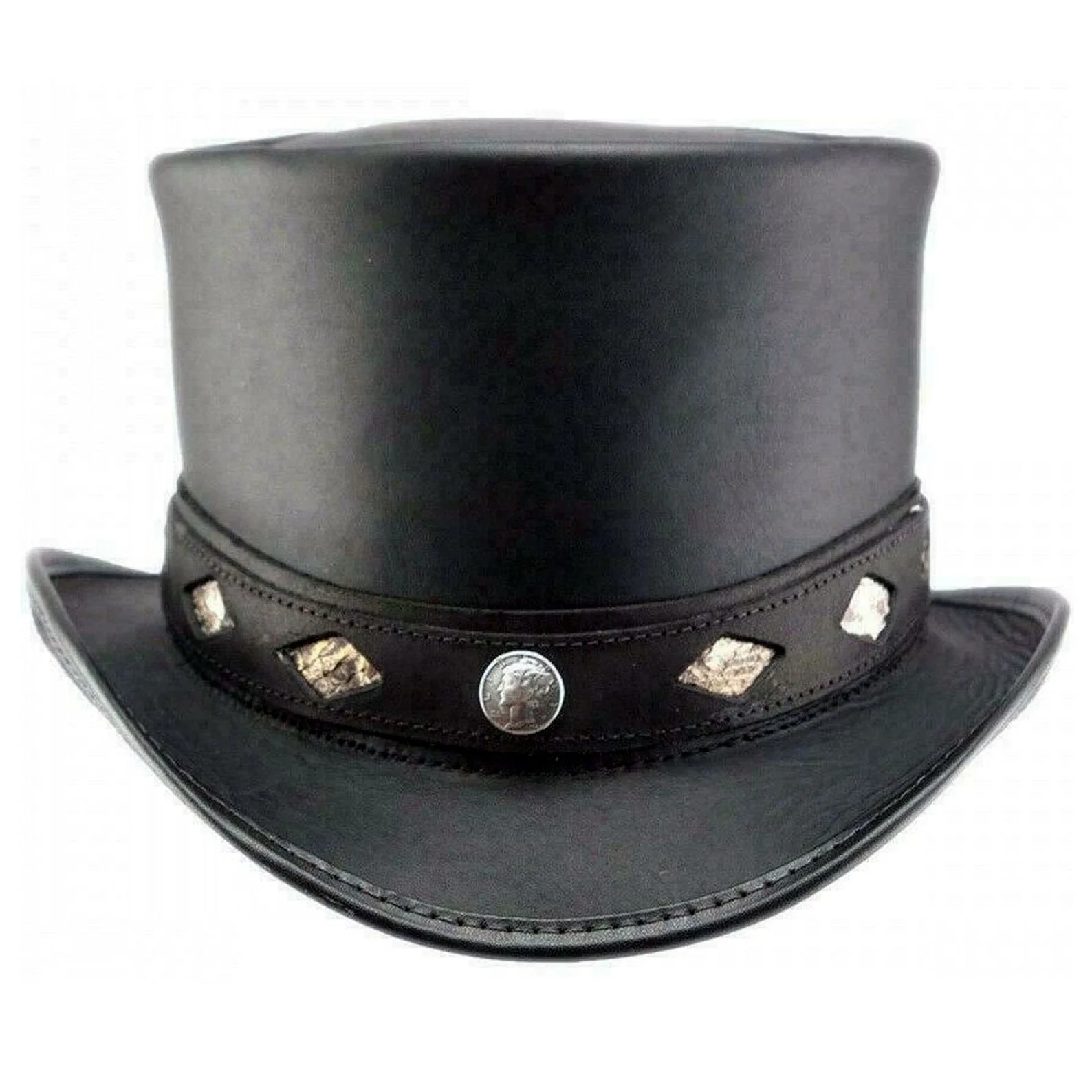 El Dorado Black Leather Top Hat Diamond Inlay Band, TH113A