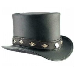 El Dorado Black Leather Top Hat Diamond Inlay Band, TH113A