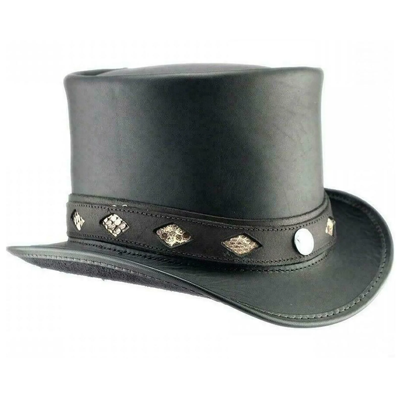 El Dorado Black Leather Top Hat Diamond Inlay Band, TH113A
