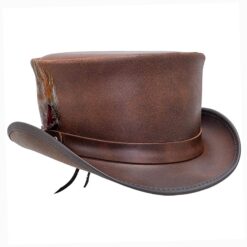 Marlow Brown Leather Top Hat LT Band With Feathers | TH105A
