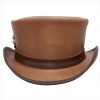 Marlow Brown Leather Top Hat LT Band With Feathers