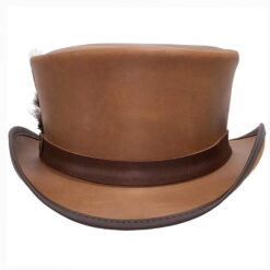 Marlow Brown Leather Top Hat LT Band With Feathers