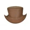 Brown distressed leather top hat with buckled band and vintage Western design