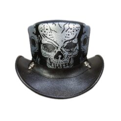 Steampunk Leather Top Hat for Men—Skull Printed Hat—Voodoo Hatter