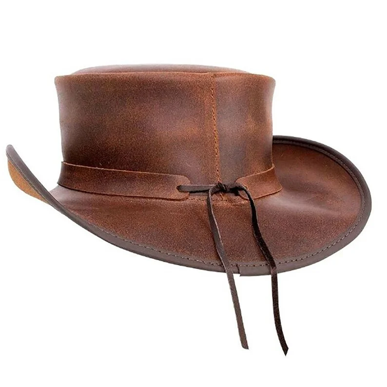 Pale Rider Brown Leather Top Hat – Frontier Outlaw Style - Image 2