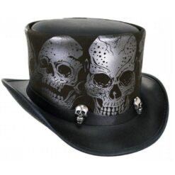 Alternative view of Steampunk Leather Top Hat for Mens - Skull Printed Hat | STH01