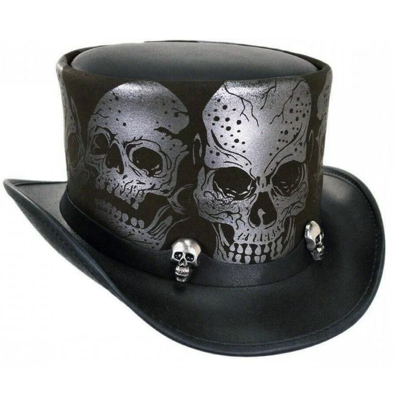 Steampunk Leather Top Hat for Mens - Skull Printed Hat | STH01 - Image 2