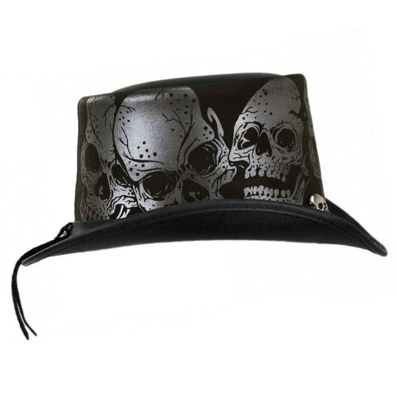 Steampunk Leather Top Hat for Mens - Skull Printed Hat | STH01 - Image 3