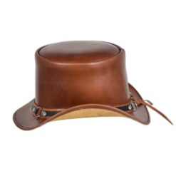 Alternative view of El Dorado Brown Top Hat With SR2 Band | Steampunk Leather Biker Top Hat | SR2F