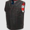 Men Motorcycle Leather Vest Red Stitched