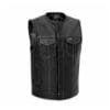 Men's Club Style Leather Motorcycle Vest with Concealed Closure in genuine black leather