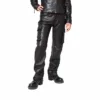 Men's black cowhide leather cargo pants with utility side pockets and straight-leg design