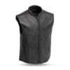 Men's Minimalist Leather Motorcycle Vest with Stand Collar in genuine black leather