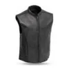 Men's Minimalist Leather Motorcycle Vest with Stand Collar in genuine black leather