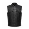 Men's Stand Collar Leather Motorcycle Vest with Hidden Closure in genuine black leather