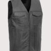 Women's V-Neck Center Zipper Motorcycle Leather Vest