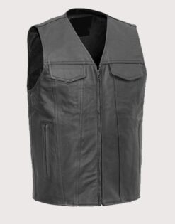 Women's V-Neck Center Zipper Motorcycle Leather Vest