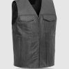 Black Motorcycle Leather Vest