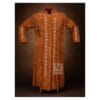 Women’s brown suede western fringe long coat with decorative leather accents