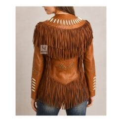 Alternative view of Women’s Cognac Leather Beaded Long Fringe Western Jacket