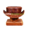 Cyprus tan leather short top hat with distressed vintage finish and low crown design