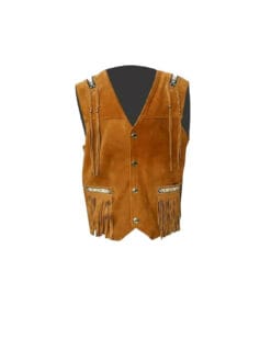 Western Cowboy Brown Suede Vest With Fringes  Aztec And Boho Design