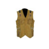 Western Cowboy Camel Brown Suede Vest With Fringes and Aztec Design