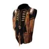 Men's Black Suede Fringed Western Vest with Horn Toggle Closures front and back views