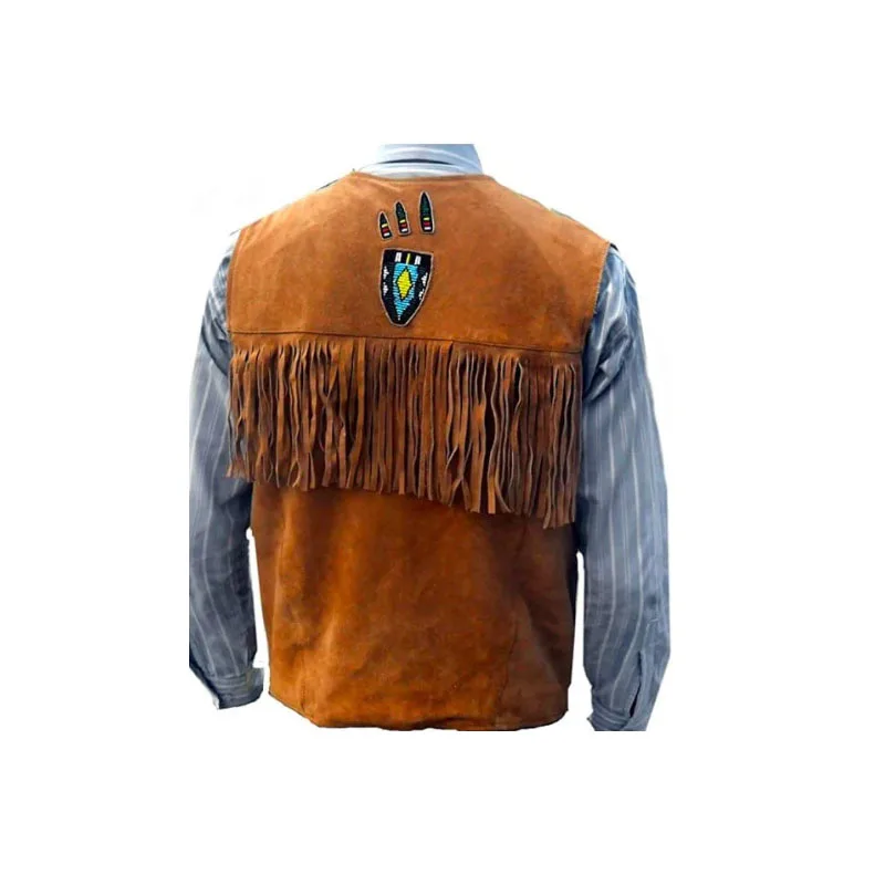 Western Cowboy Suede Vest With Fringes And Beads