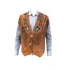 Men's Tan Suede Fringed Western Vest with Beaded Accents front and back views