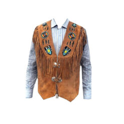 Western Cowboy Suede Vest With Fringes And Beads