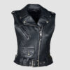 Black Leather biker Vest for Womens