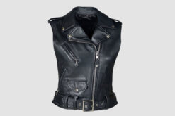 Black Leather biker Vest for Womens