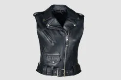 Black Leather biker Vest for Womens