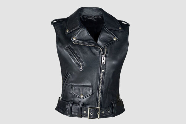 Black Leather biker Vest for Womens