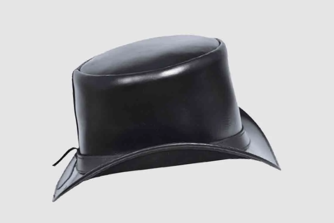 Classic Black Leather Top Hat – Simple Band Style - Image 2