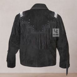 Dynamic Black Suede Fringe Jacket For Men