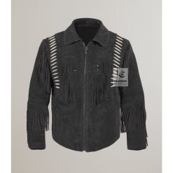 Dynamic Black Suede Fringe Jacket For Men