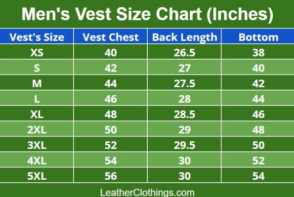 Men Western Vest Size Chart