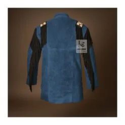 Western Native American Blue Suede Shirt With Beads Fringes - SWS36