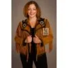 Women’s cognac suede beaded medallion fringe western jacket