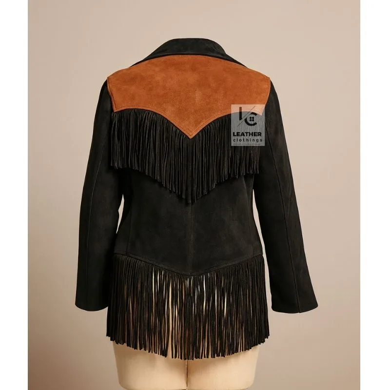 Women Western Cowgirl Black Brown Suede Jacket WSJ115D