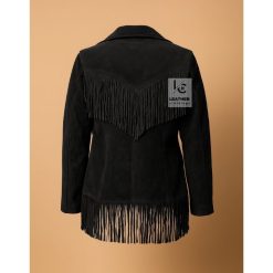 Women Western Cowgirl Black Suede Jacket With Fringes WSJ115B