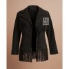 Women Western Cowgirl Black Suede Jacket With Fringes WSJ115B