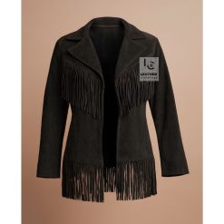 Women Western Cowgirl Black Suede Jacket With Fringes WSJ115B